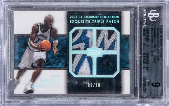 2003-04 UD "Exquisite Collection" Exquisite Triple Patch #E3P-KG Kevin Garnett Game Used Patch Card (#09/10) - BGS MINT 9